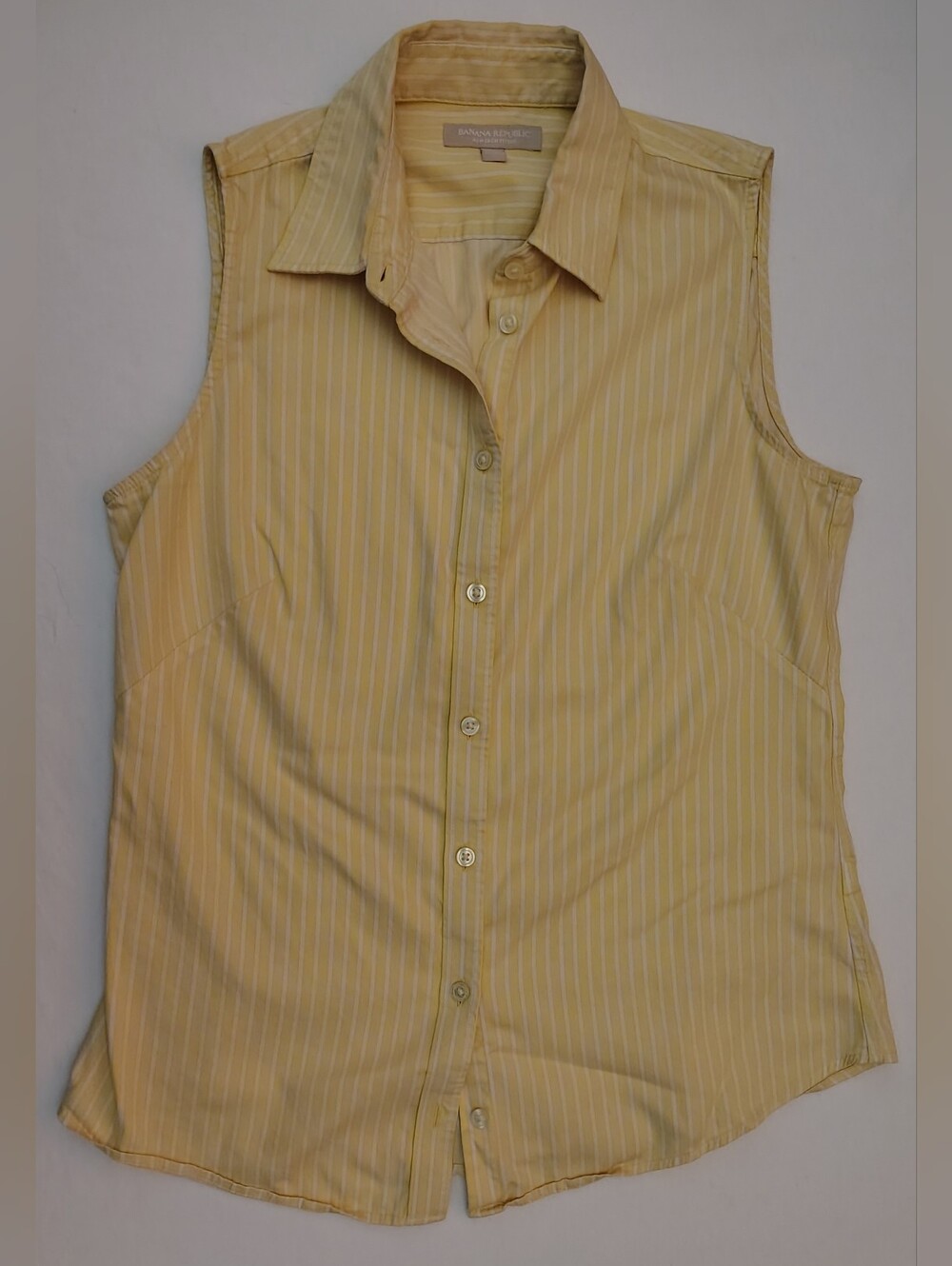 Banana Republic Yellow Pinstripe Sleeveless Button-Down Shirt